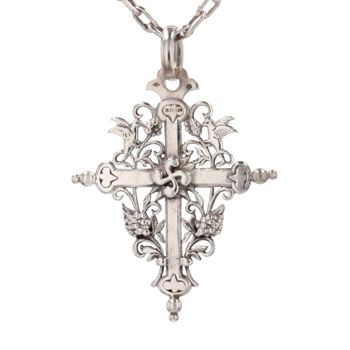 Collier H. TEGUY Croix basque en argent - Castafiore