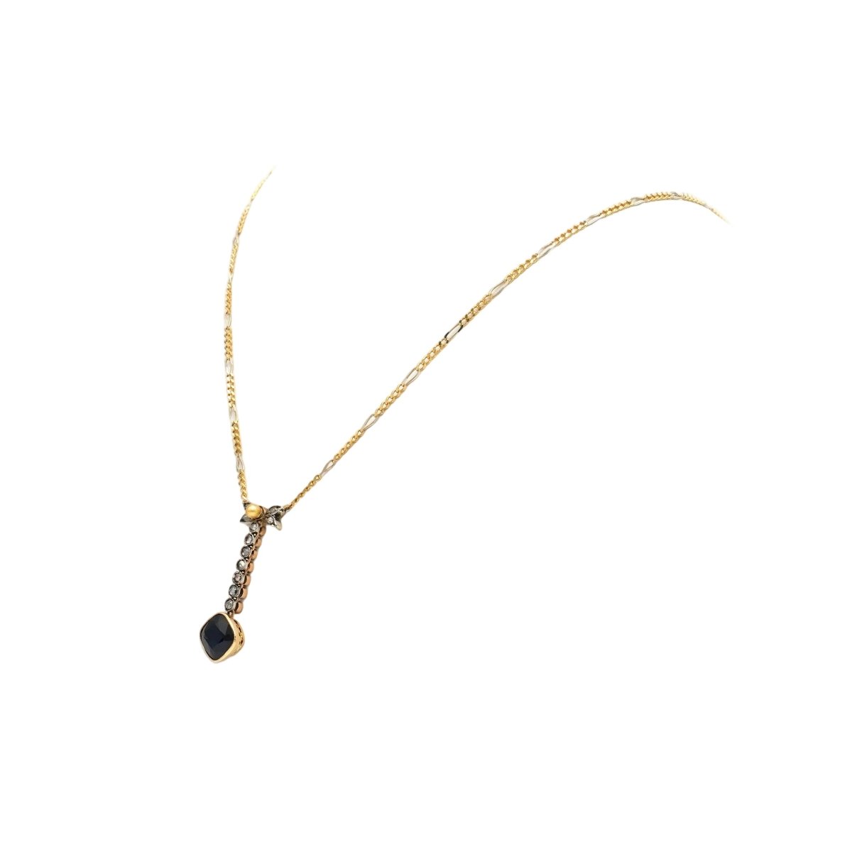 Collier Lariat en or blanc, or jaune, saphir, perle et diamants - Castafiore