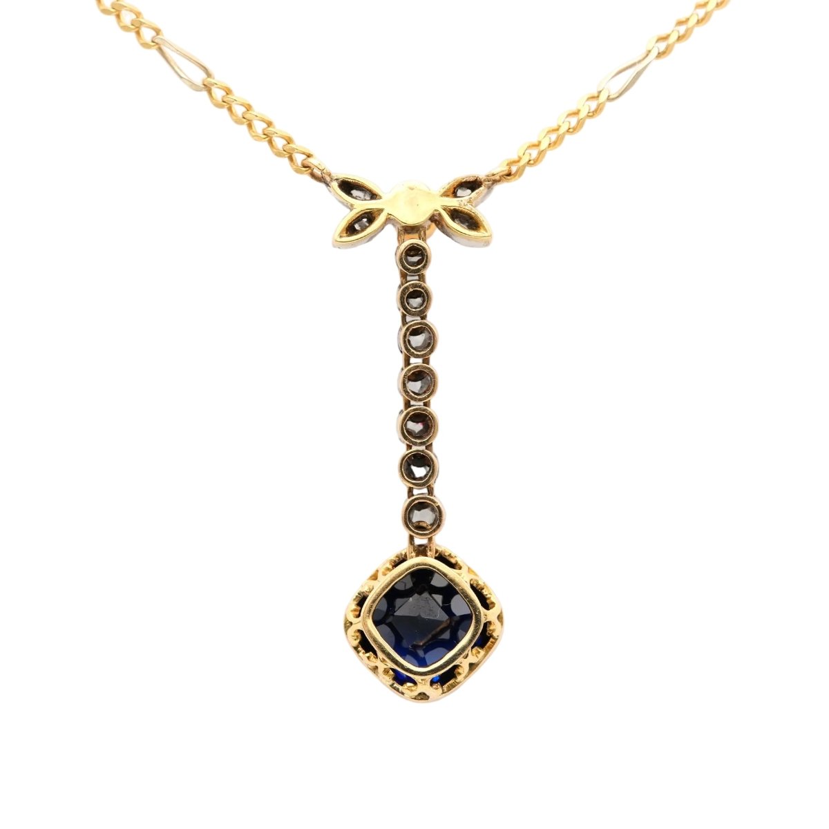 Collier Lariat en or blanc, or jaune, saphir, perle et diamants - Castafiore