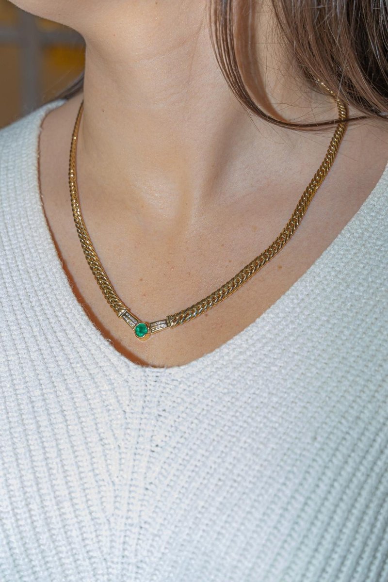 Collier Maille anglaise Or jaune Emeraude - Castafiore