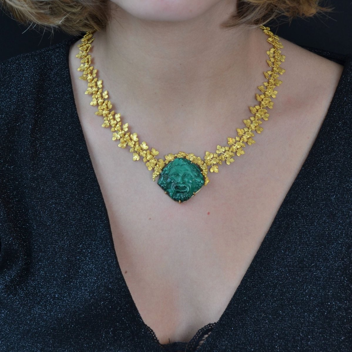 Collier Maille en or jaune et malachite - Castafiore
