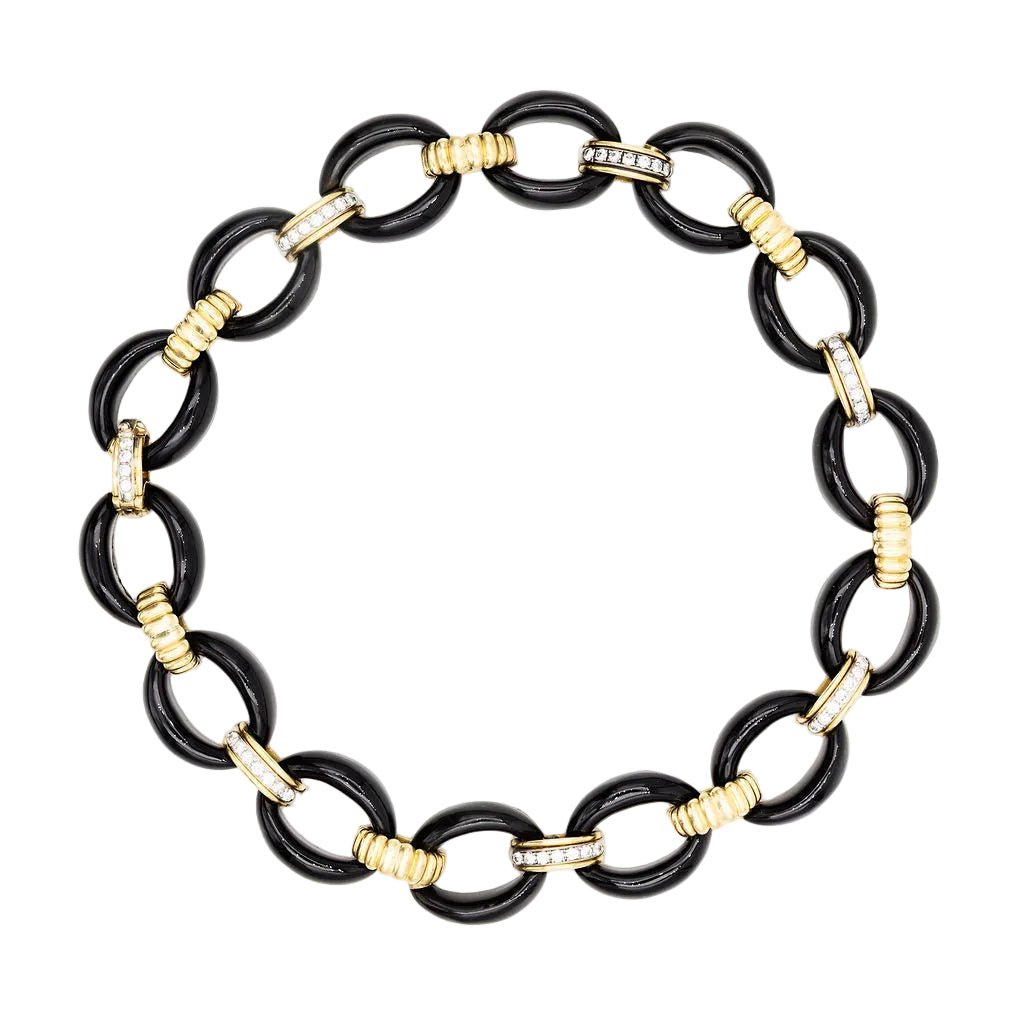 Collier Maille en or jaune, onyx et diamants - Castafiore