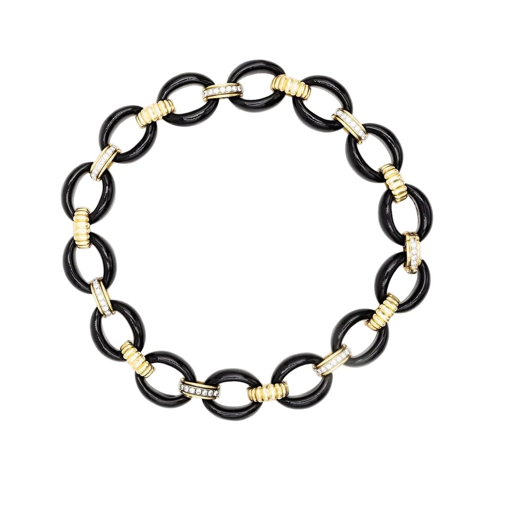 Collier Maille en or jaune, onyx et diamants - Castafiore