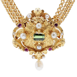 Collier Maille en or jaune, perles, rubis et tourmaline - Castafiore