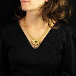 Collier Maille en or jaune, perles, rubis et tourmaline - Castafiore