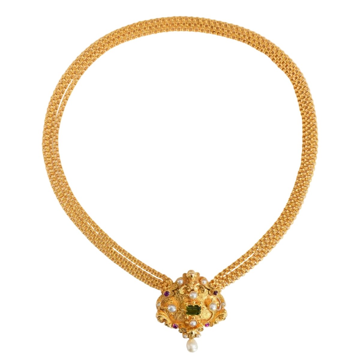 Collier Maille en or jaune, perles, rubis et tourmaline - Castafiore