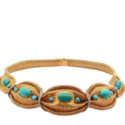 Collier Maille en or jaune, platine, turquoises et diamants - Castafiore