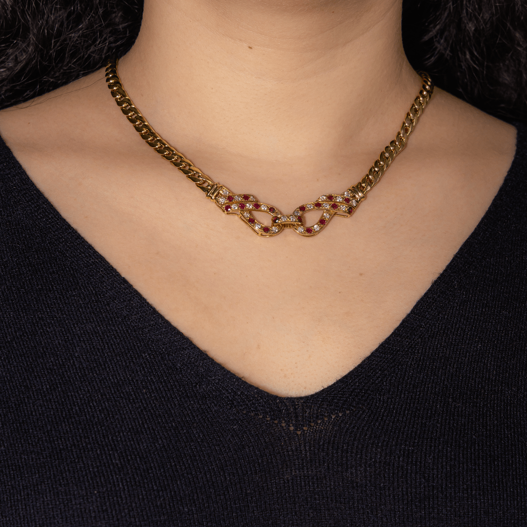 Collier Maille en or jaune, rubis et diamants - Castafiore