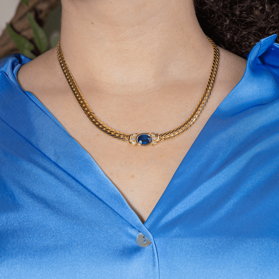 Collier Maille en or jaune, saphir et diamants - Castafiore