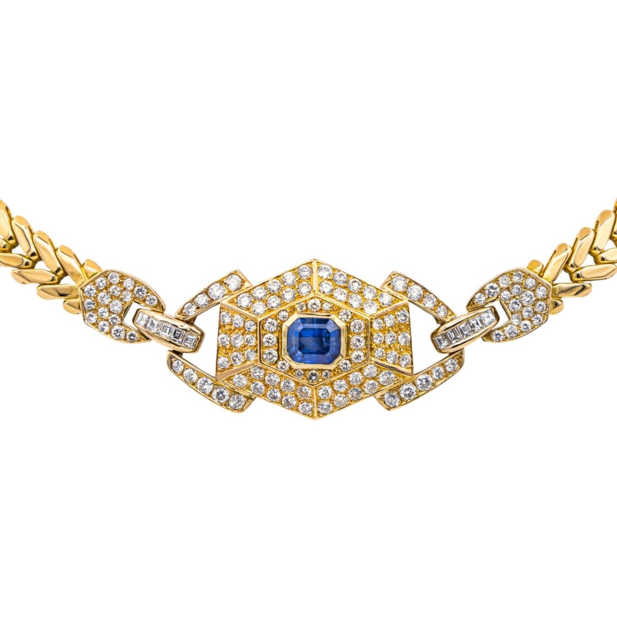 Collier Maille en or jaune, saphir et diamants - Castafiore