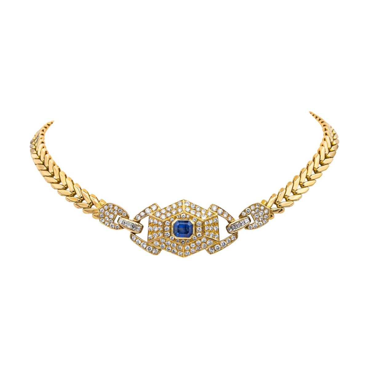 Collier Maille en or jaune, saphir et diamants - Castafiore