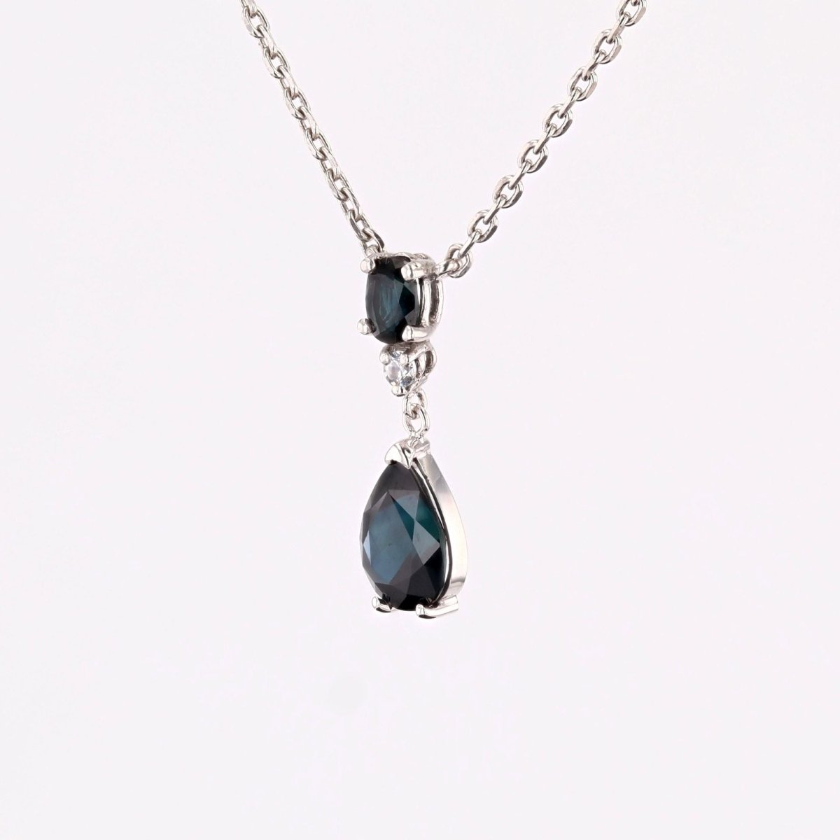 Collier maille forçat en or blanc et saphir - Castafiore