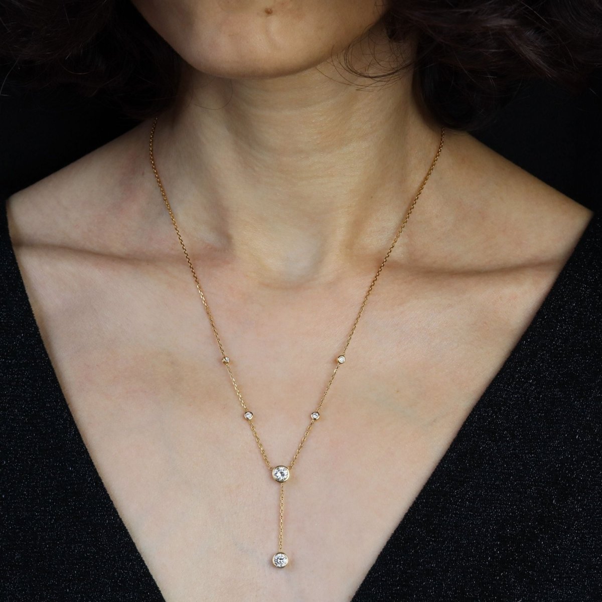 Collier maille forçat en or jaune et diamants - Castafiore