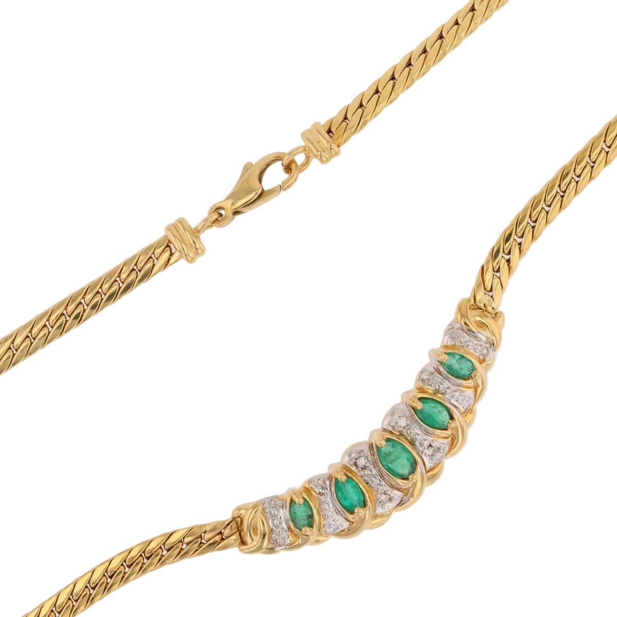 Collier maille gourmette en or jaune et émeraude - Castafiore