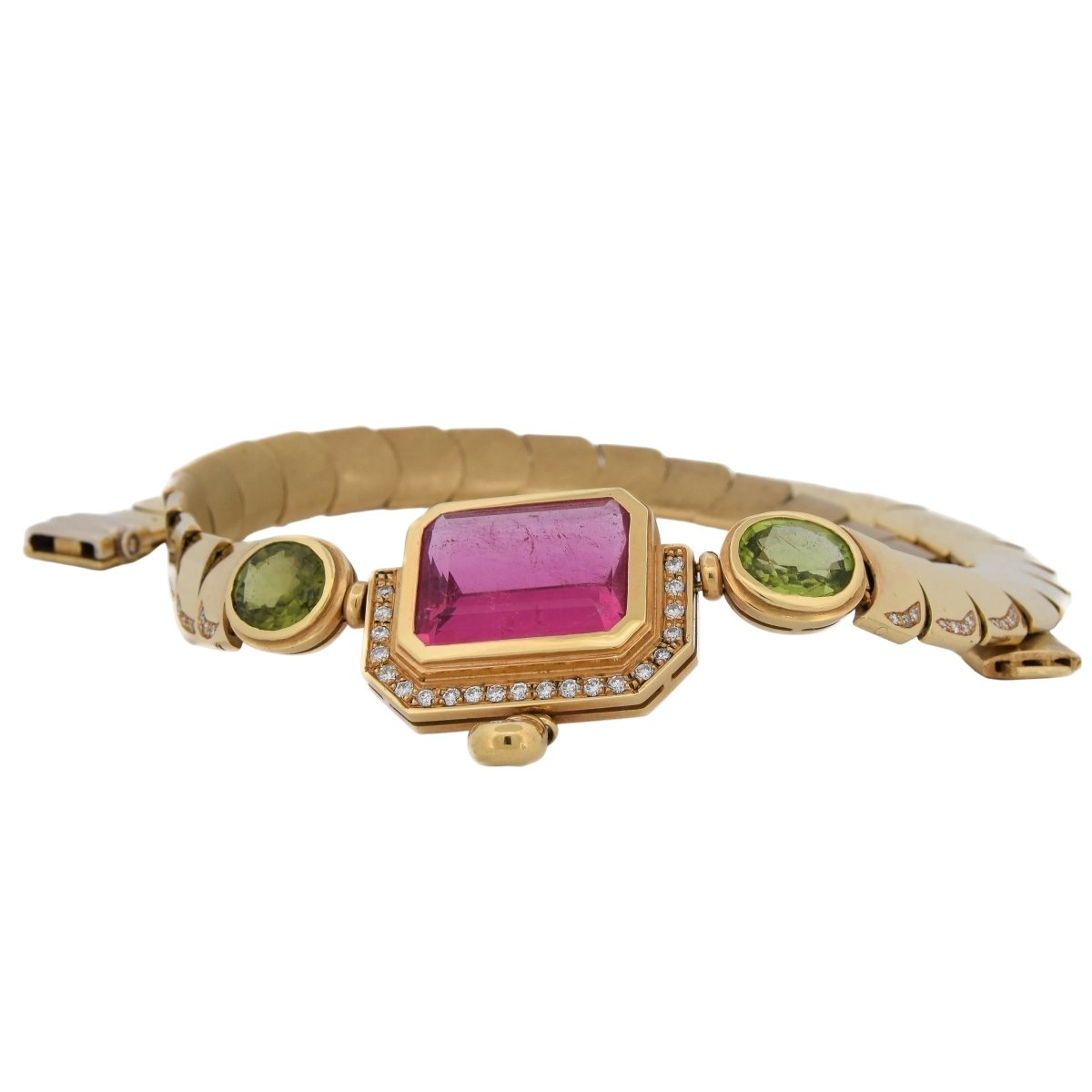 Collier MANCADORI en or jaune, tourmaline, péridots et diamants - Castafiore