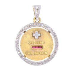 Collier Médaille AUGIS en or jaune, platine, rubis et diamants - Castafiore