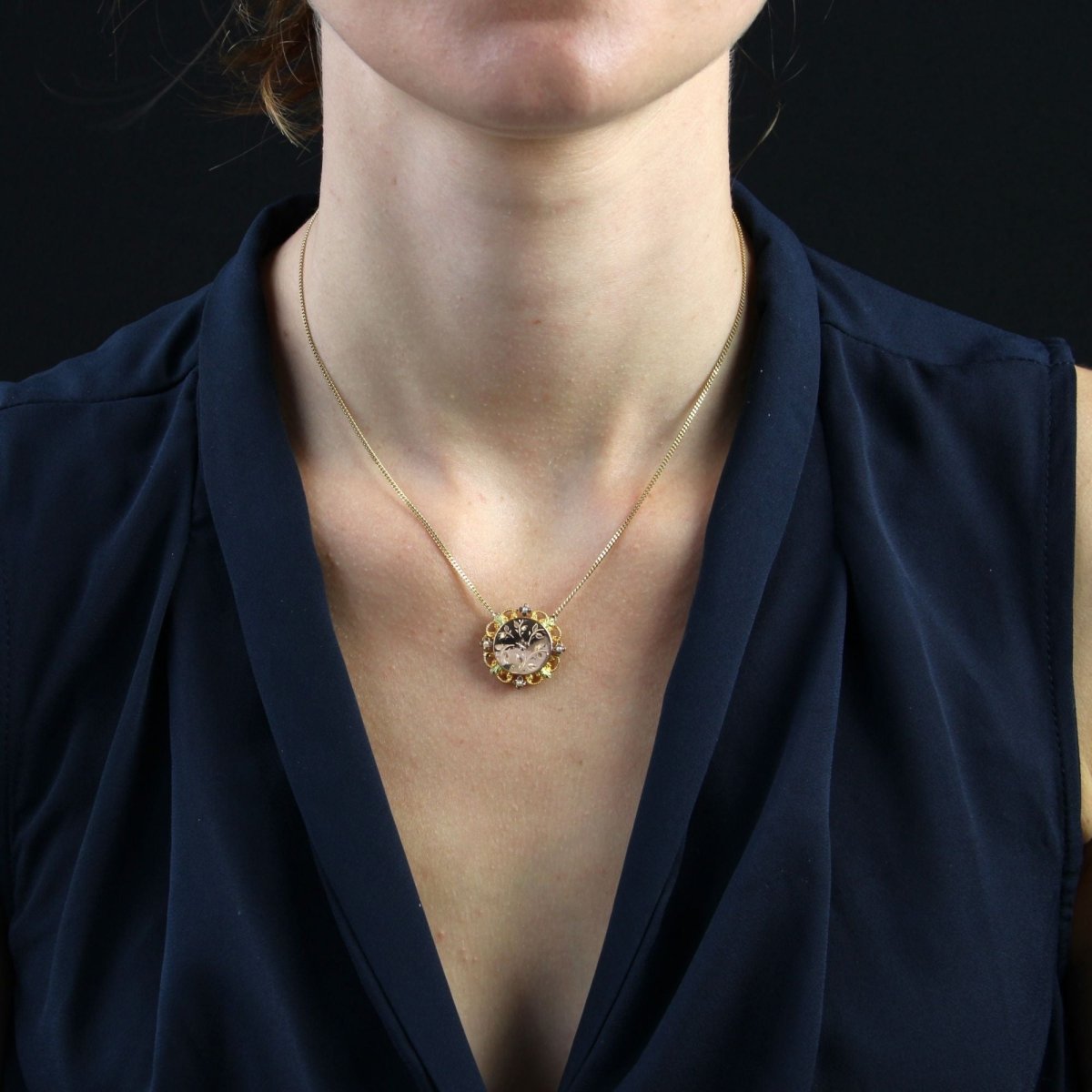 Collier Médaillon ancien perle diamants - Castafiore