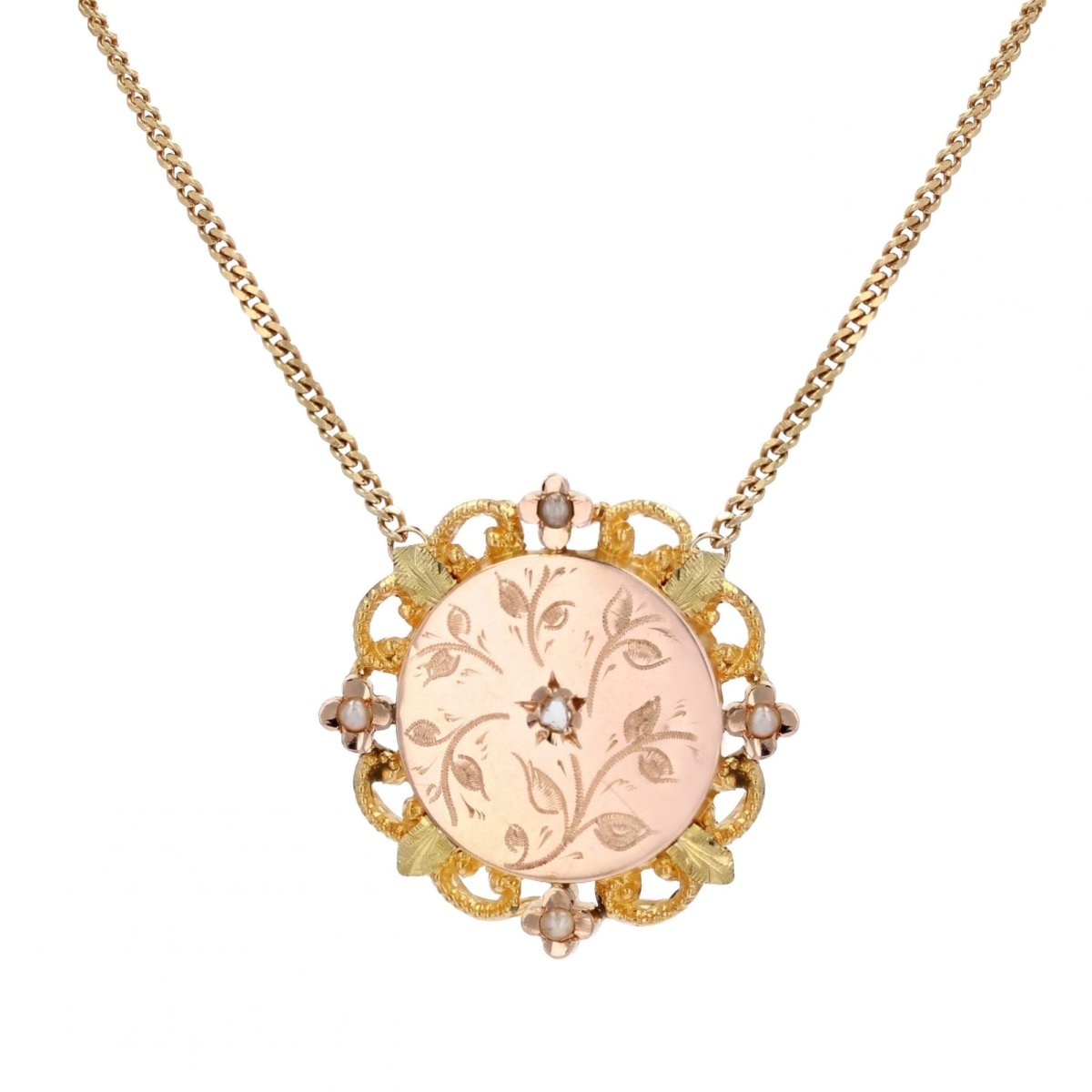 Collier Médaillon ancien perle diamants - Castafiore