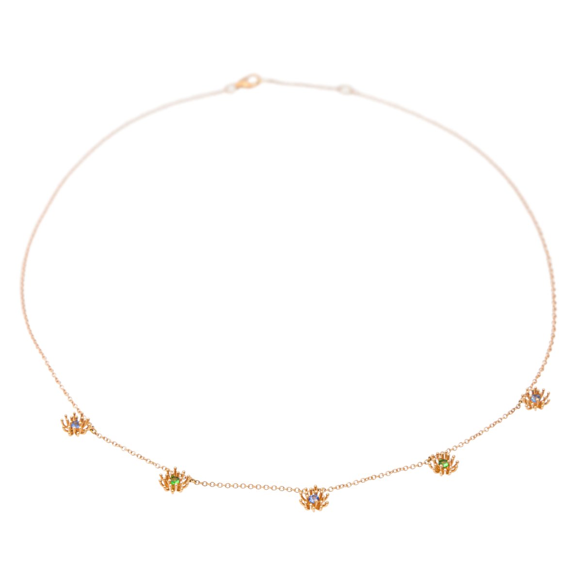 Collier MELLERIO "Le Petit Cactus Bleu" PM en or rose, saphirs et grenats tsavorites - Castafiore