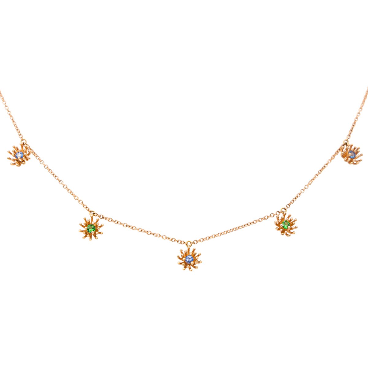 Collier MELLERIO "Le Petit Cactus Bleu" PM en or rose, saphirs et grenats tsavorites - Castafiore