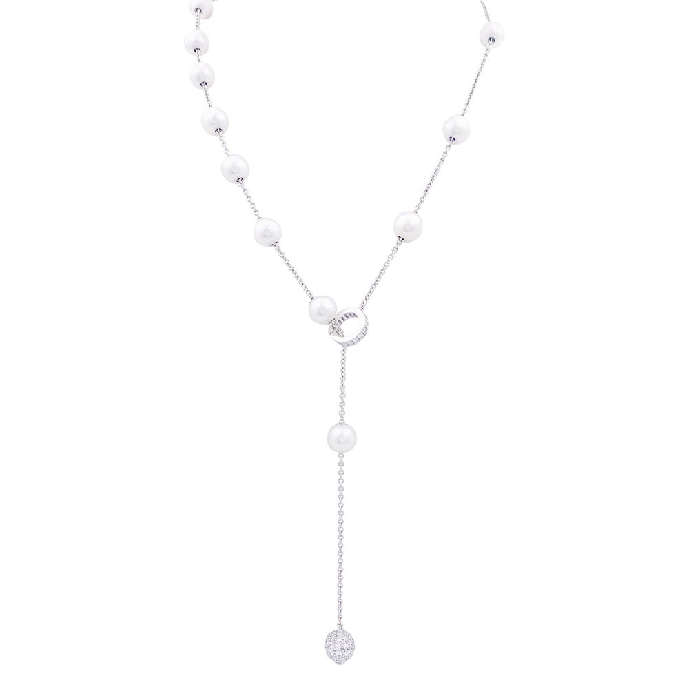 Collier MIKIMOTO en or blanc, perles blanches et diamants - Castafiore