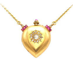 Collier Montre en or jaune, rubis et diamants - Castafiore