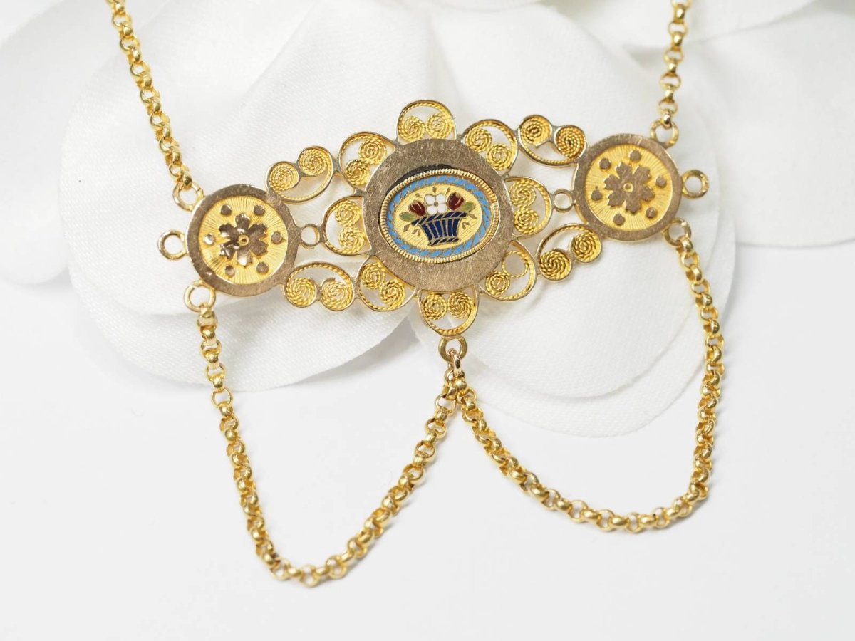 Collier Napoléon III en or jaune et émail - Castafiore