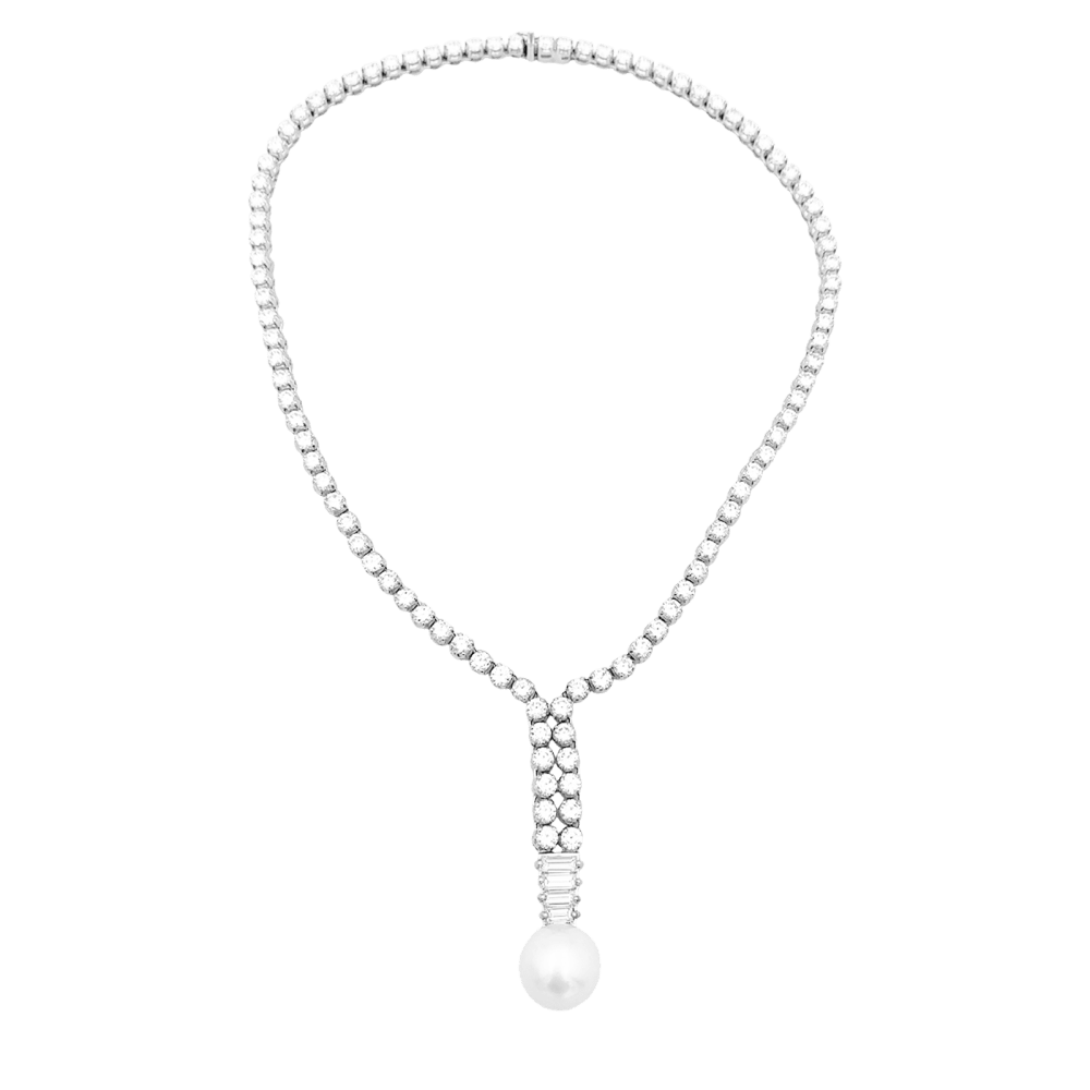 Collier Négligé en or blanc, perle et diamants - Castafiore