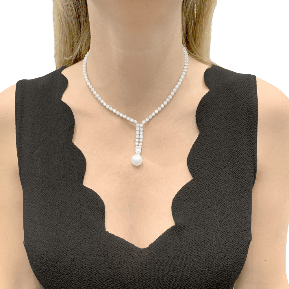 Collier Négligé en or blanc, perle et diamants - Castafiore