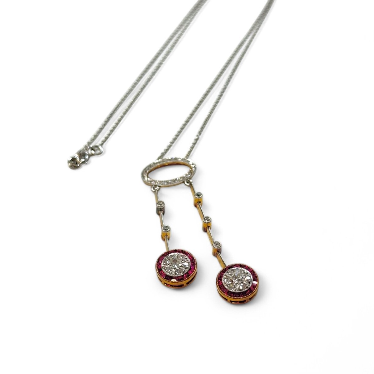 Collier négligé en or gris et or jaune avec diamants et rubis - Castafiore