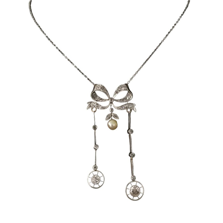 Collier Négligé en or jaune, or blanc, platine perle et diamants - Castafiore