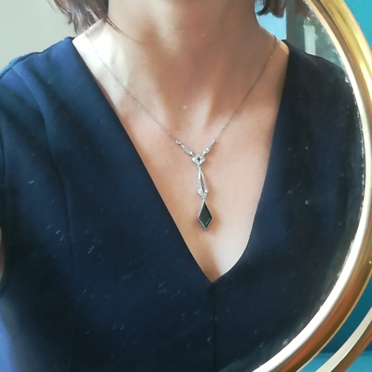 Collier Négligé en platine, saphir et diamants - Castafiore