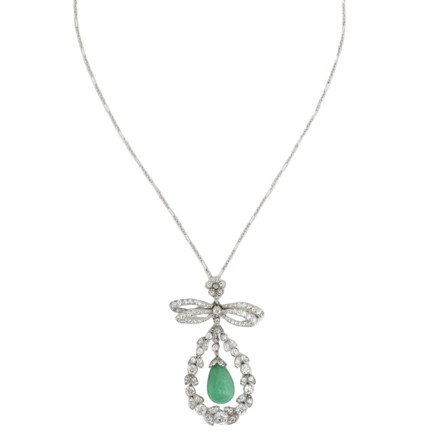 Collier noeud Belle Epoque émeraude diamants - Castafiore