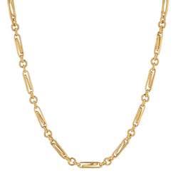 Necklace yellow gold oval staple and round mesh