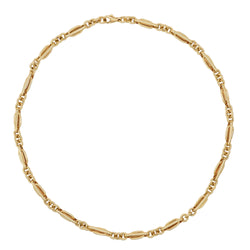 Necklace yellow gold oval staple and round mesh
