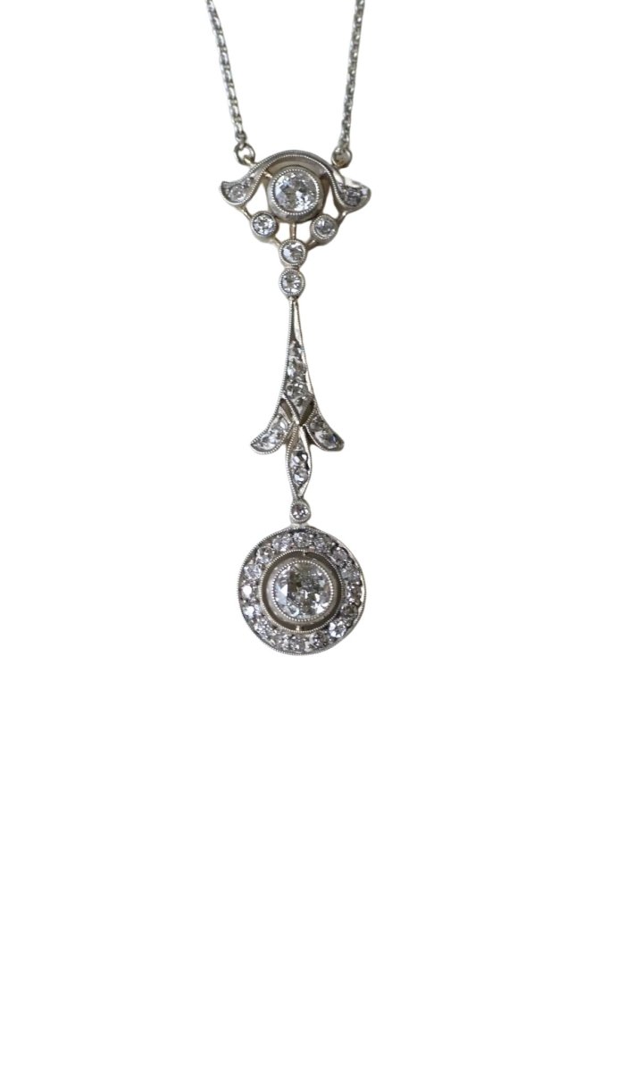 Collier pendentif ancien or rose diamants - Castafiore