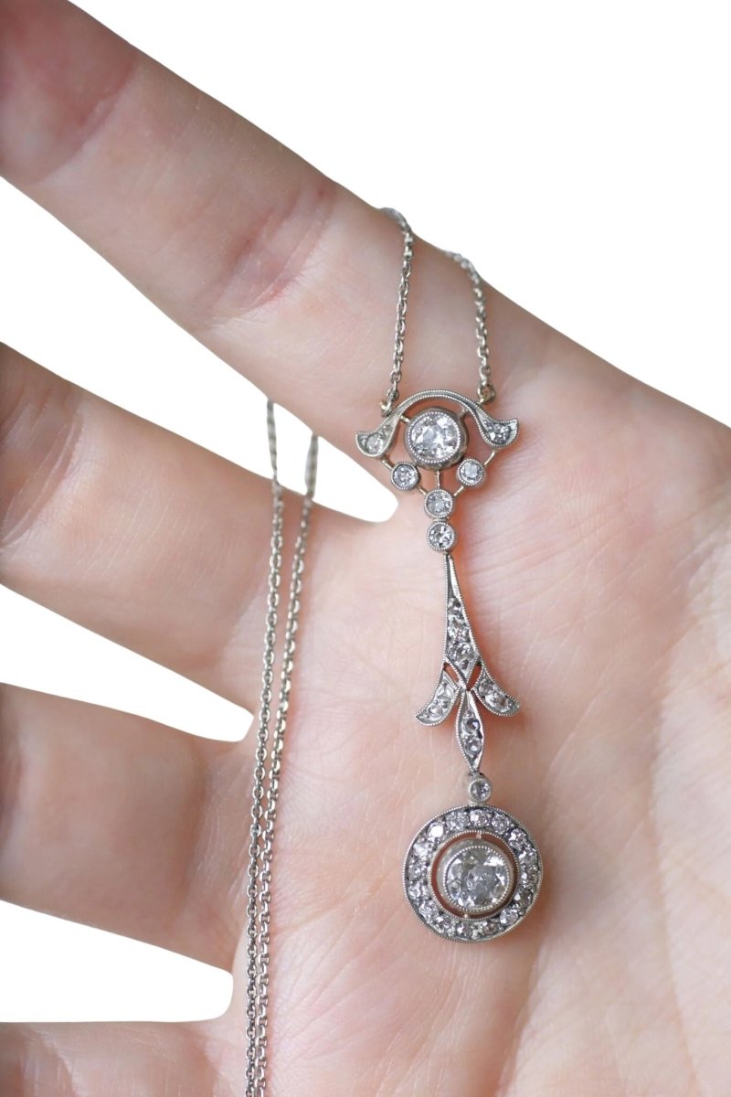 Collier pendentif ancien or rose diamants - Castafiore