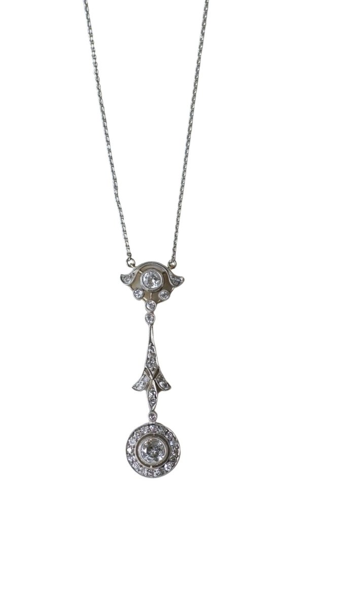 Collier pendentif ancien or rose diamants - Castafiore