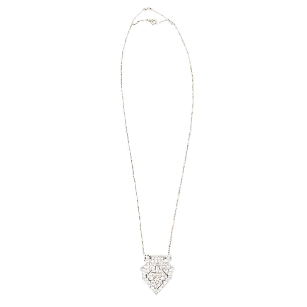 Collier Pendentif Art Déco en platine, or blanc et diamants - Castafiore