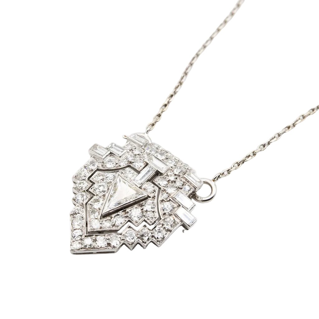 Collier Pendentif Art Déco en platine, or blanc et diamants - Castafiore