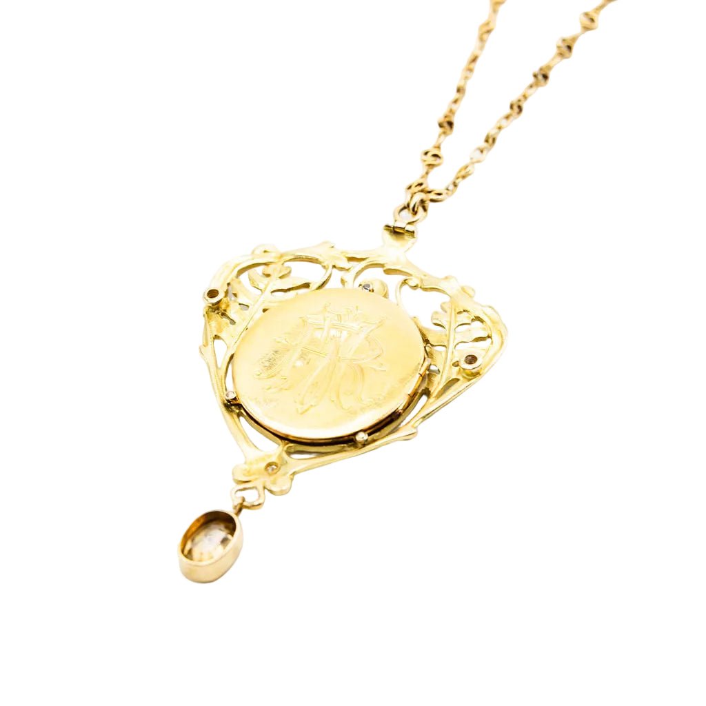 Collier Pendentif Art Nouveau HENRI VEVER en or jaune, émail et béryl - Castafiore