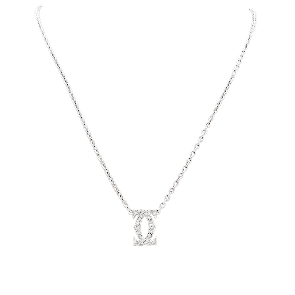 Collier Pendentif CARTIER "Double C" en or blanc et diamants - Castafiore