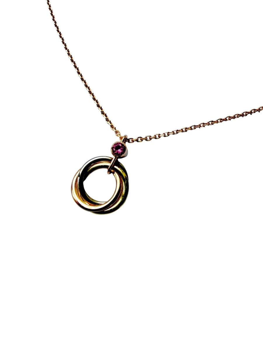 Collier Pendentif CARTIER "Trinity Mini" en or blanc, or jaune, or rose et saphir - Castafiore