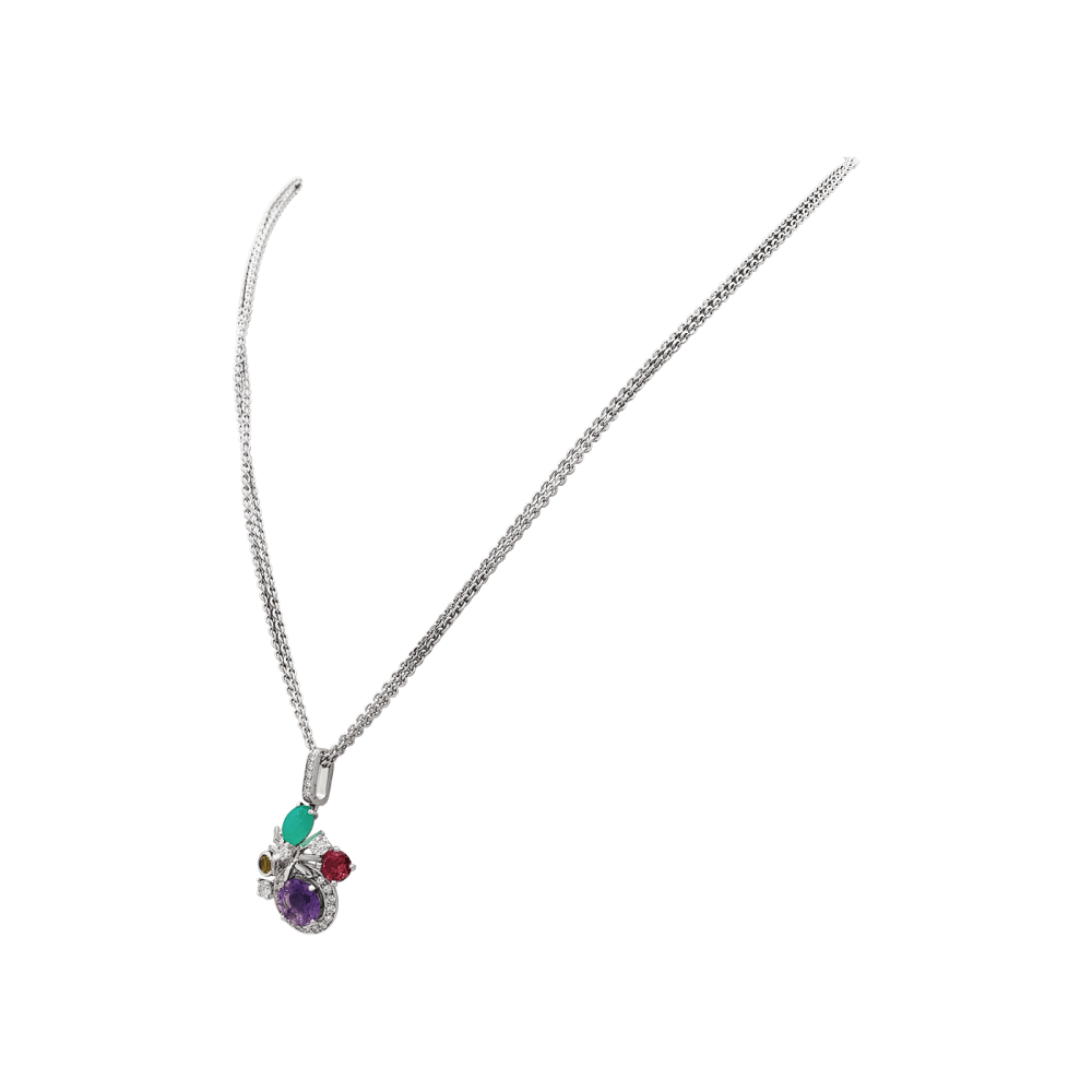 Collier Pendentif CHAUMET "Attrape - moi... si tu m'aimes" en or blanc, améthyste, chrysoprase, tourmaline et diamants - Castafiore