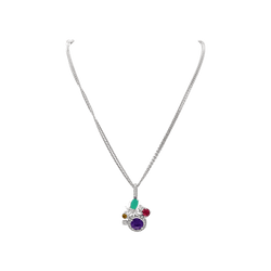 Collier Pendentif CHAUMET "Attrape - moi... si tu m'aimes" en or blanc, améthyste, chrysoprase, tourmaline et diamants - Castafiore