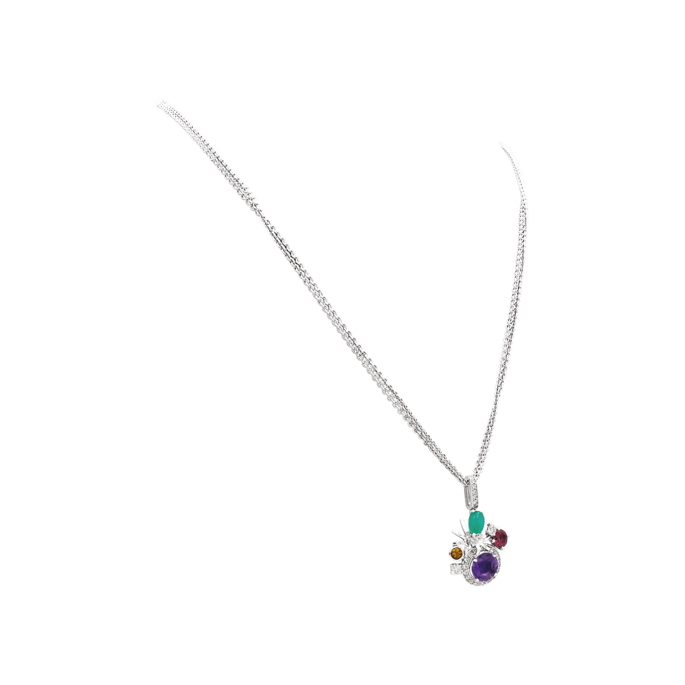 Collier Pendentif CHAUMET "Attrape - moi... si tu m'aimes" en or blanc, améthyste, chrysoprase, tourmaline et diamants - Castafiore