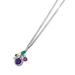 Collier Pendentif CHAUMET "Attrape - moi... si tu m'aimes" en or blanc, améthyste, chrysoprase, tourmaline et diamants - Castafiore