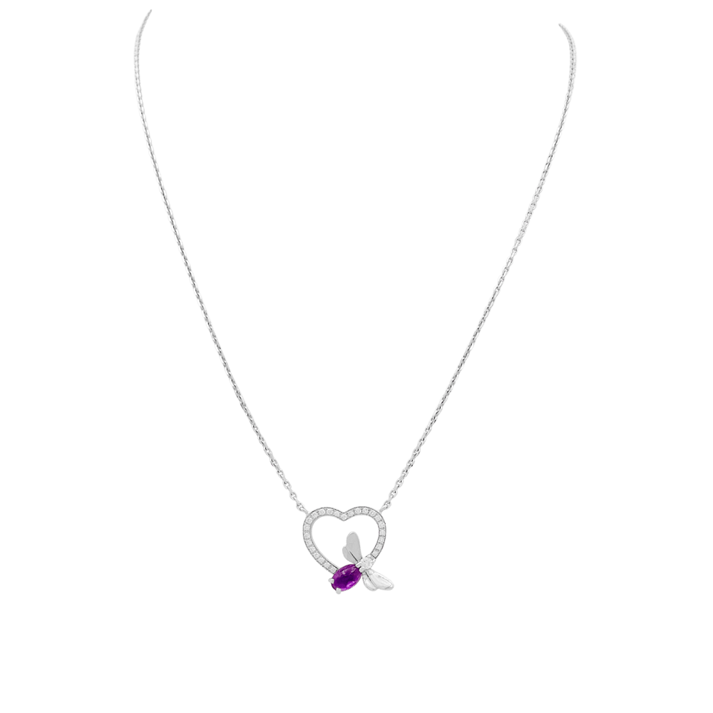 Collier Pendentif CHAUMET "Attrape - moi si tu m'aimes" en or blanc, améthyste et diamants - Castafiore