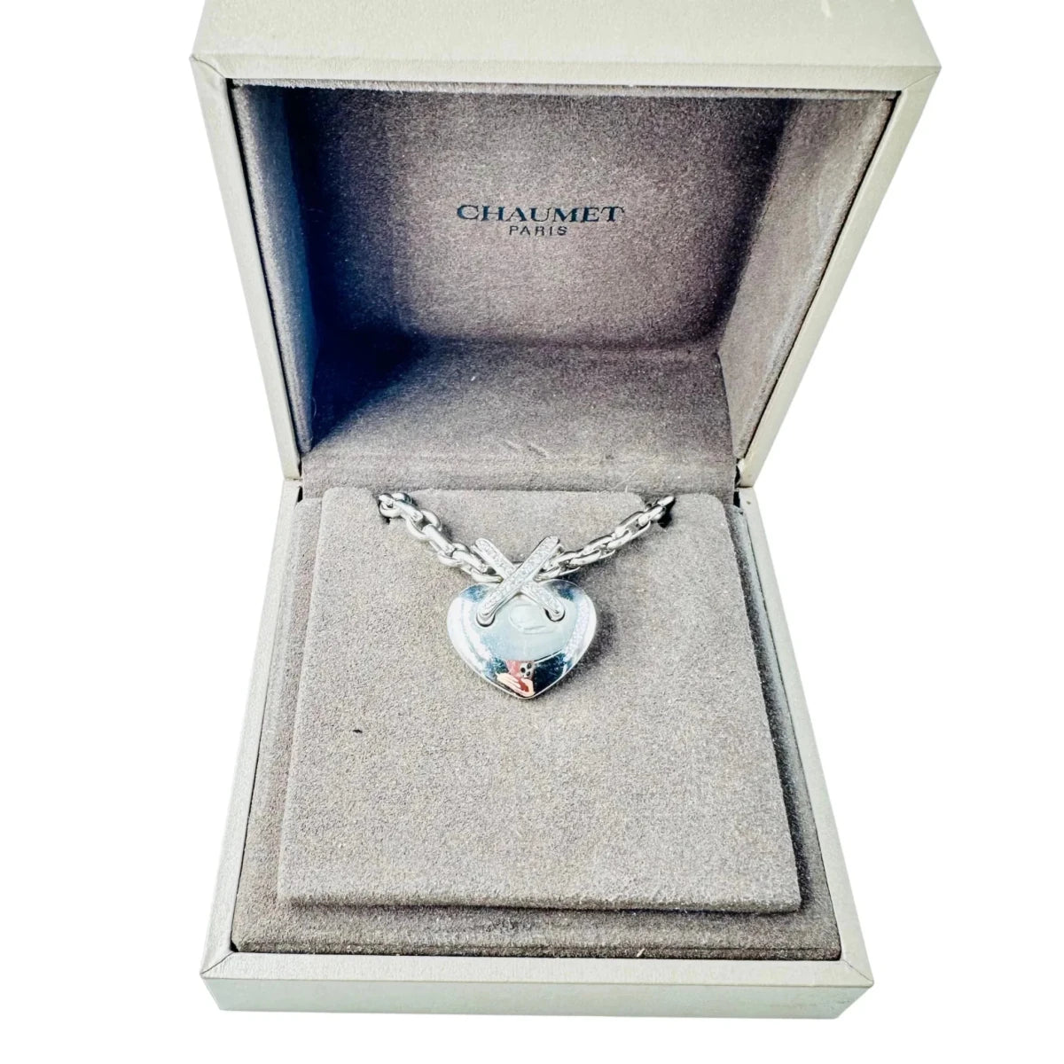 Collier Pendentif CHAUMET "Coeur Liens" en or blanc et diamants - Castafiore