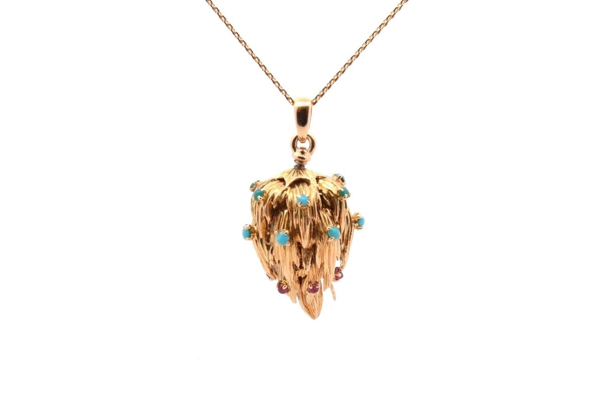 Collier pendentif Chaumet turquoises et rubis en or 18k - Castafiore